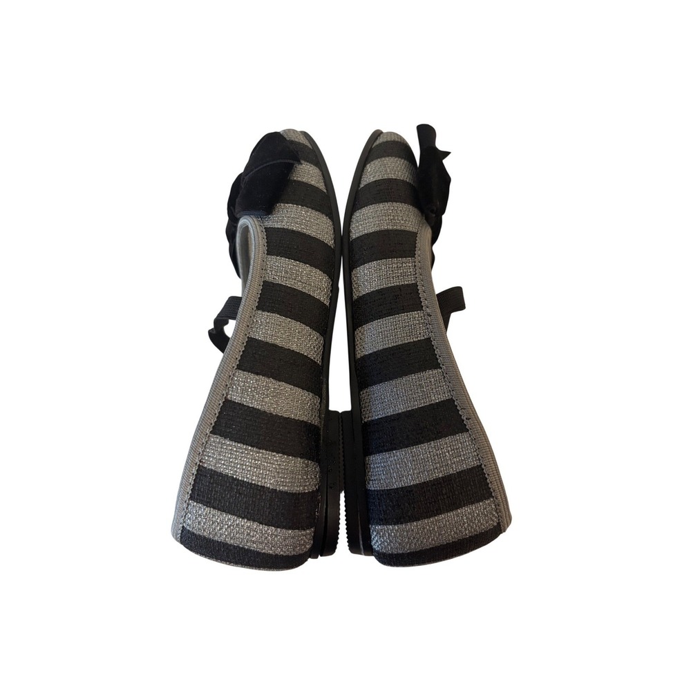 L'Amour Mary Jane Flats Girls 11 Black Silver Striped Velvet Bow Dress Shoes - Picture 2 of 10